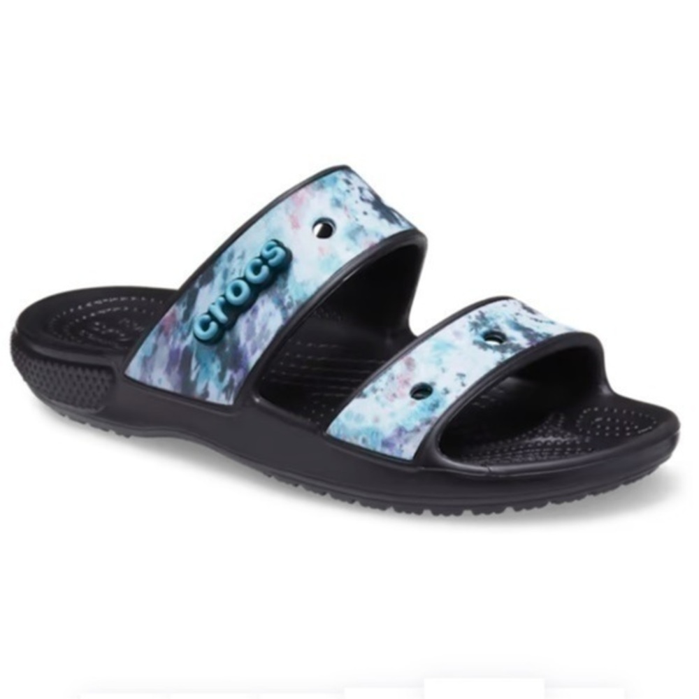 Crocs Classic Slip On Tie Dye Graphic Pool Sandals Slide Black Multi Mens 12 NWT